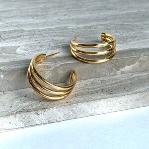 NEW~ Anthropologie Thin Triple Gold Hoop Earrings